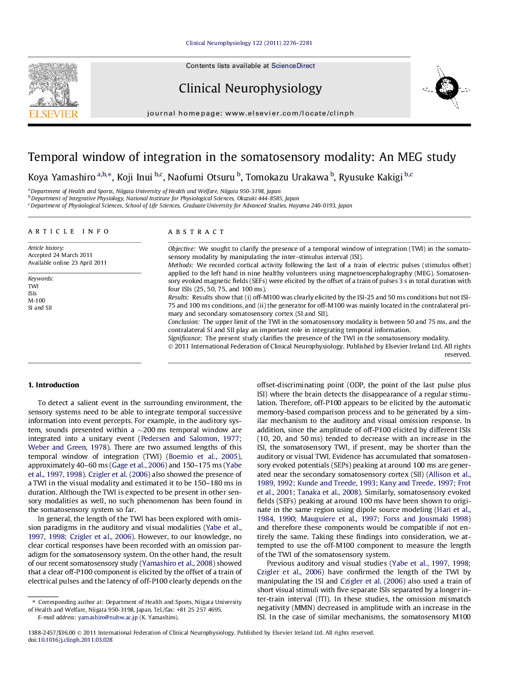 Temporal window of integration in the somatosensory modality: An MEG study