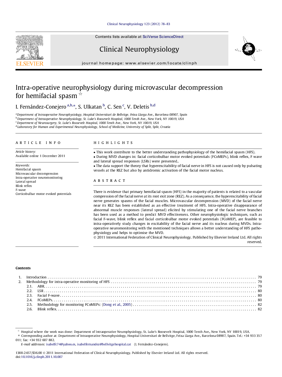 Intra-operative neurophysiology during microvascular decompression for hemifacial spasm 