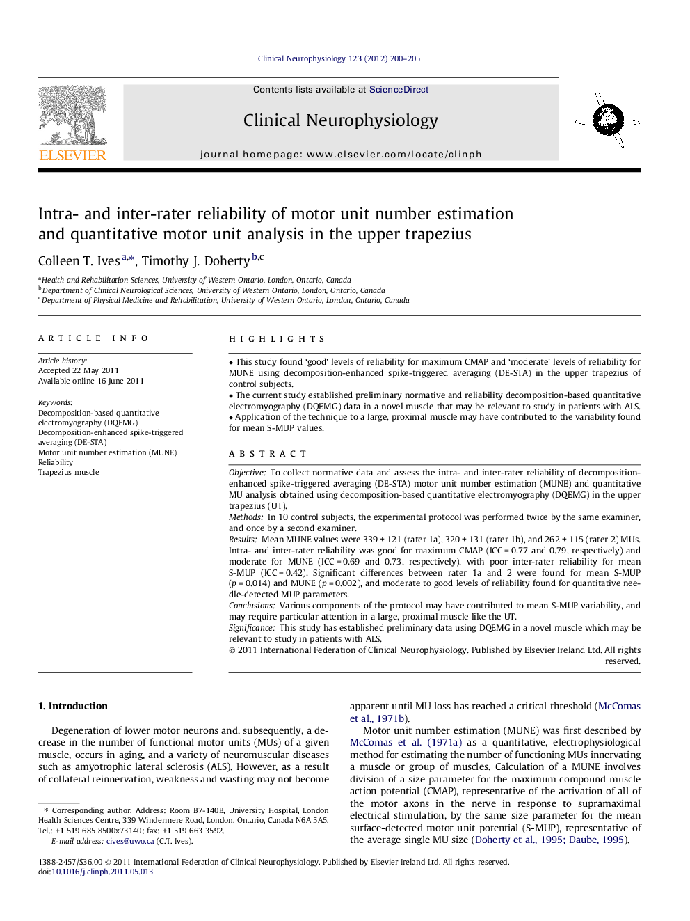 Intra- and inter-rater reliability of motor unit number estimation and quantitative motor unit analysis in the upper trapezius