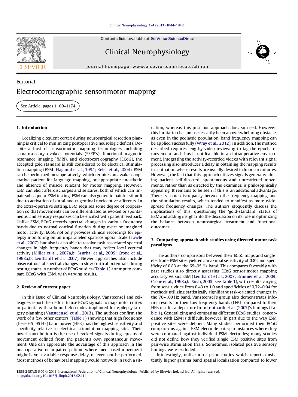 Electrocorticographic sensorimotor mapping