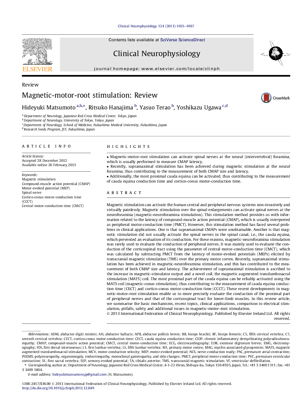 Magnetic-motor-root stimulation: Review