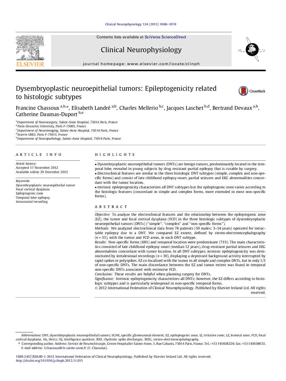 Dysembryoplastic neuroepithelial tumors: Epileptogenicity related to histologic subtypes