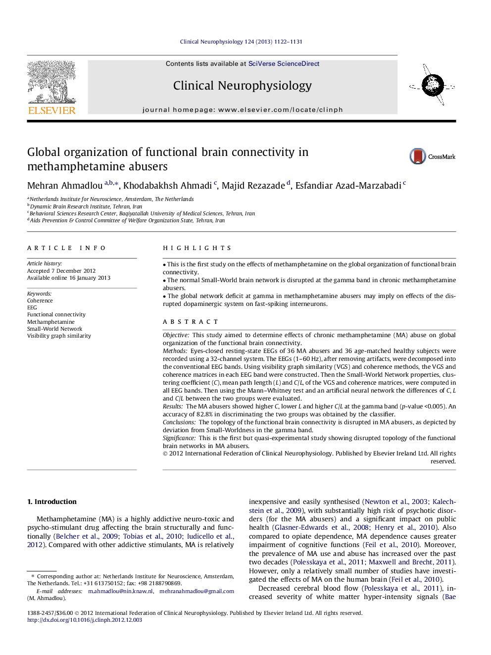 Global organization of functional brain connectivity in methamphetamine abusers