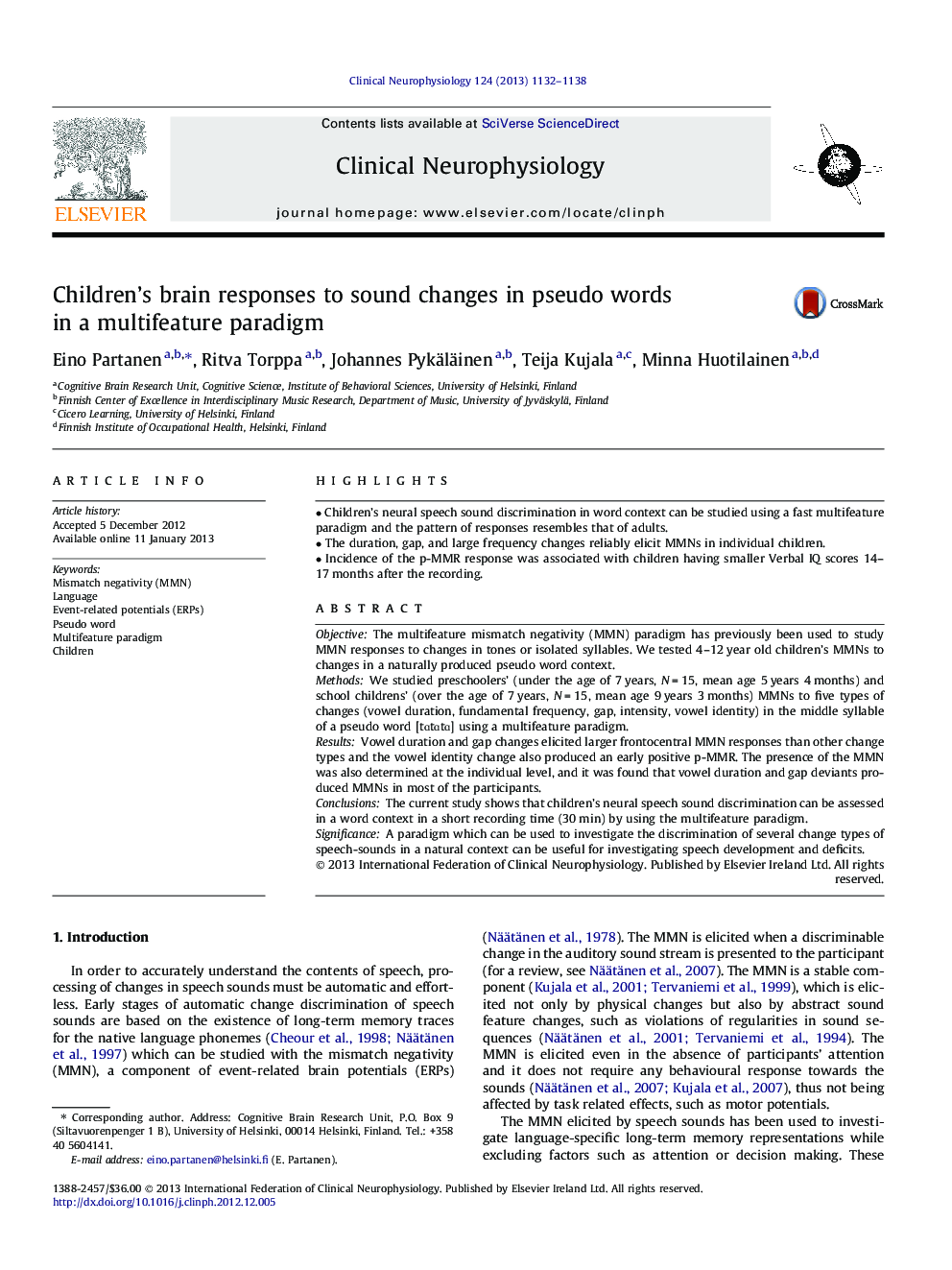 Children’s brain responses to sound changes in pseudo words in a multifeature paradigm