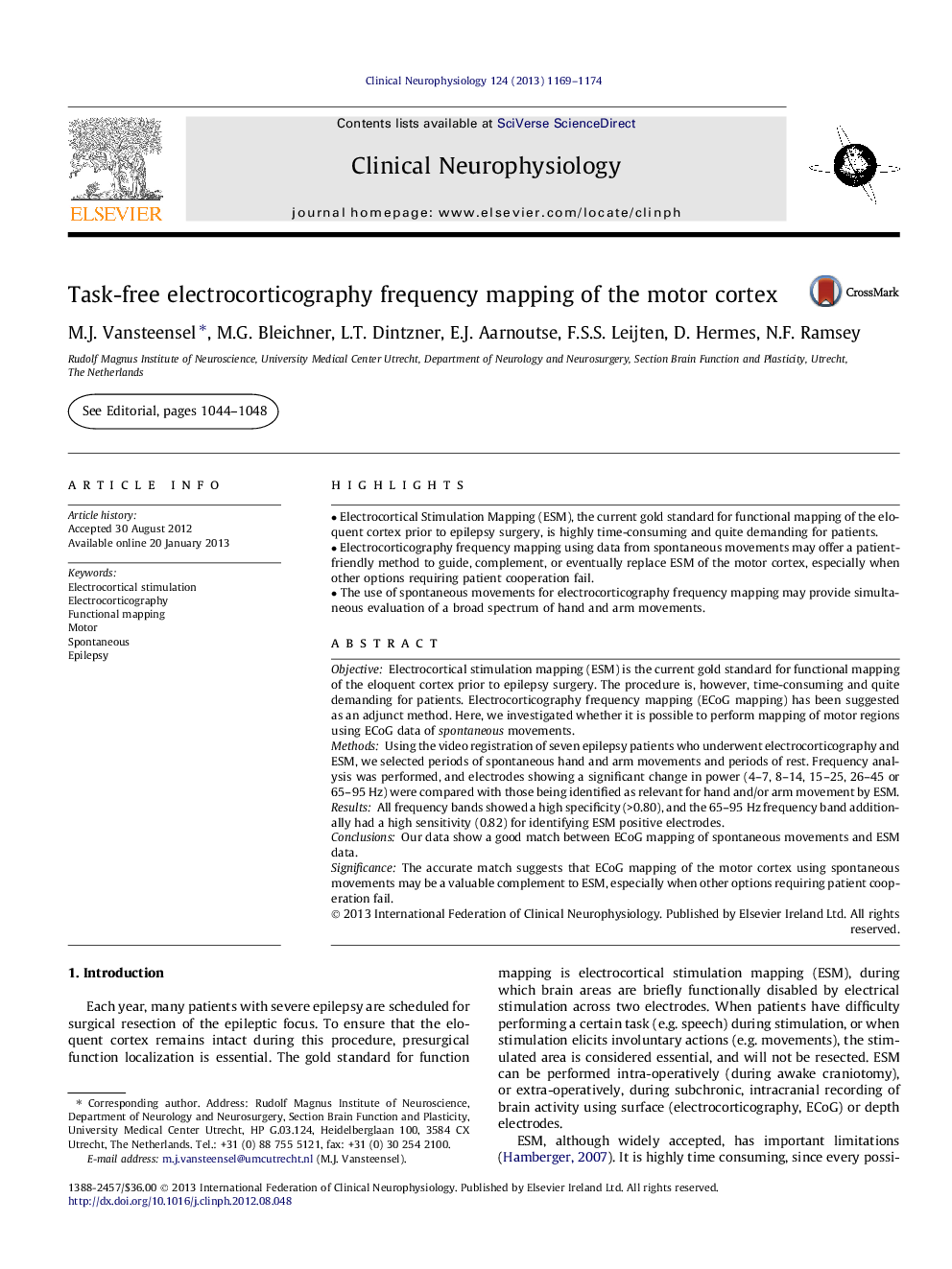 Task-free electrocorticography frequency mapping of the motor cortex