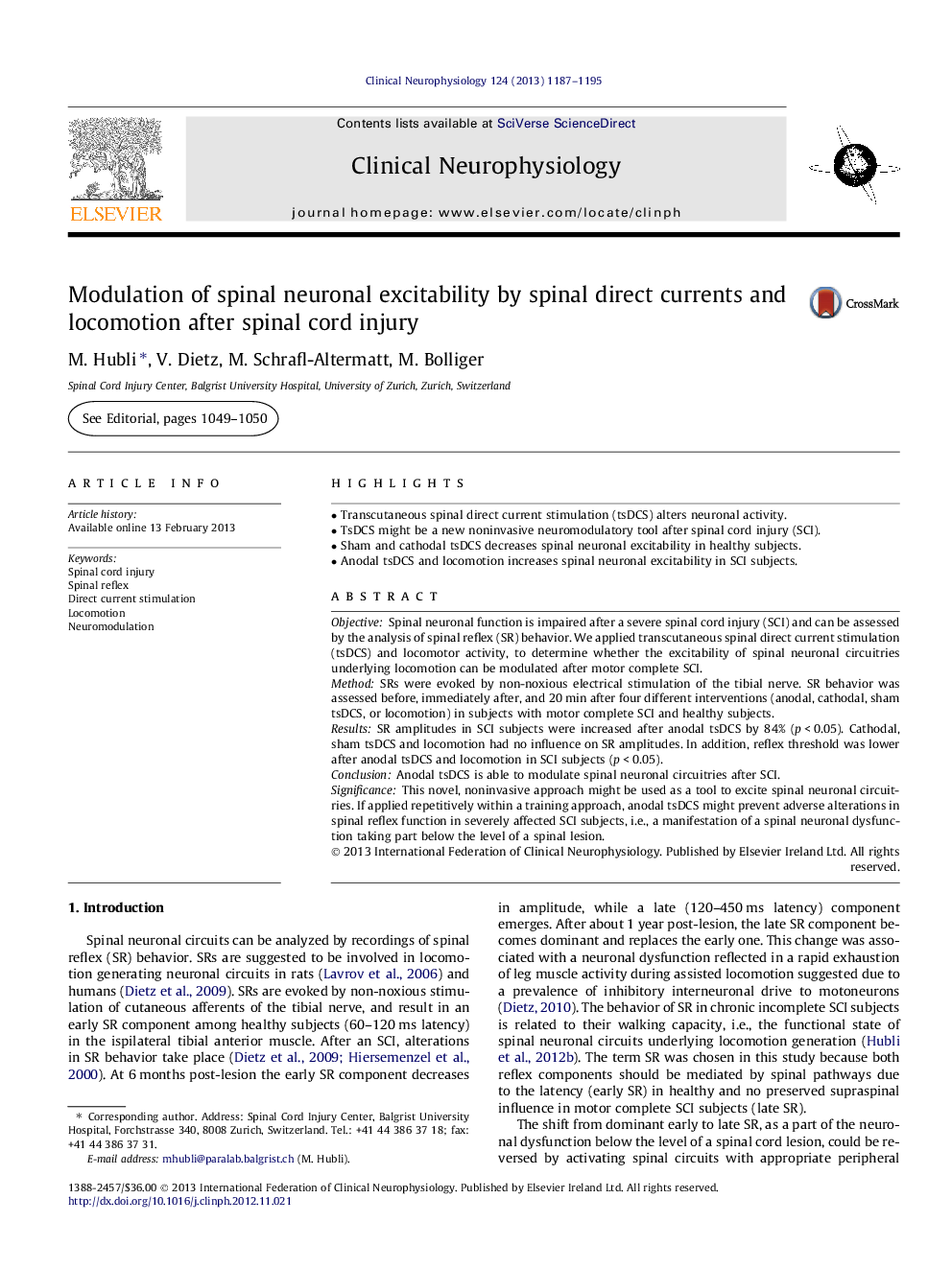 Modulation of spinal neuronal excitability by spinal direct currents and locomotion after spinal cord injury