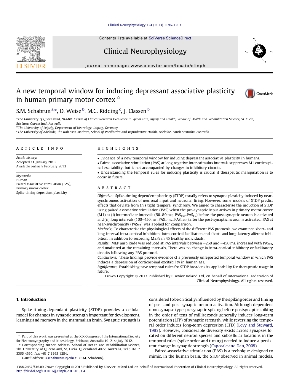 A new temporal window for inducing depressant associative plasticity in human primary motor cortex 