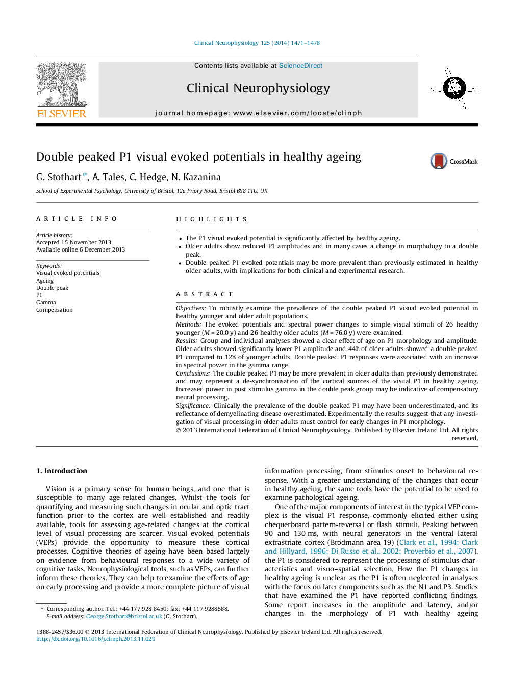 Double peaked P1 visual evoked potentials in healthy ageing