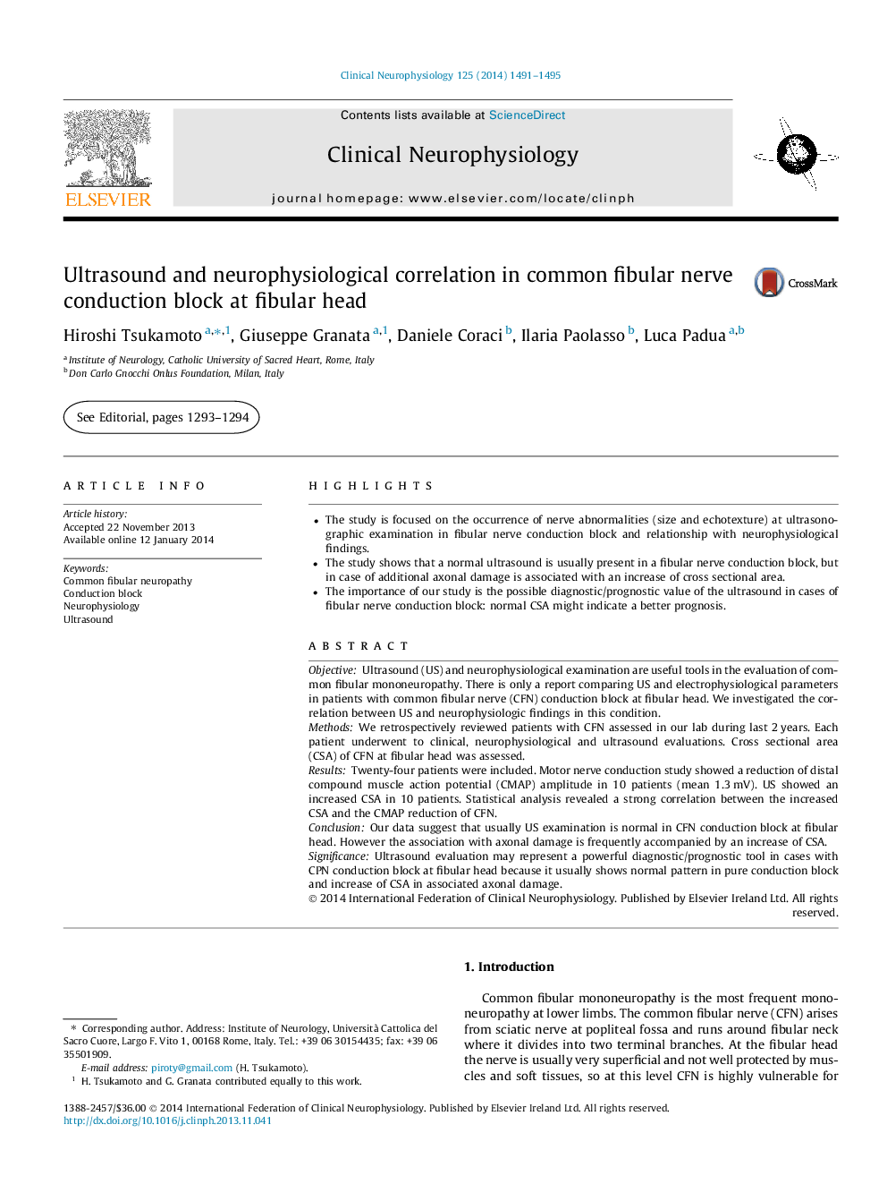 Ultrasound and neurophysiological correlation in common fibular nerve conduction block at fibular head