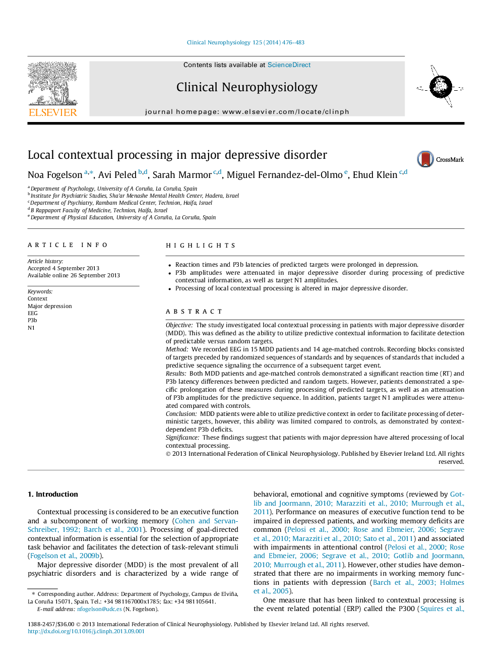 Local contextual processing in major depressive disorder