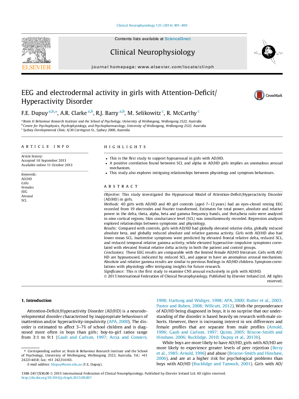 EEG and electrodermal activity in girls with Attention-Deficit/Hyperactivity Disorder