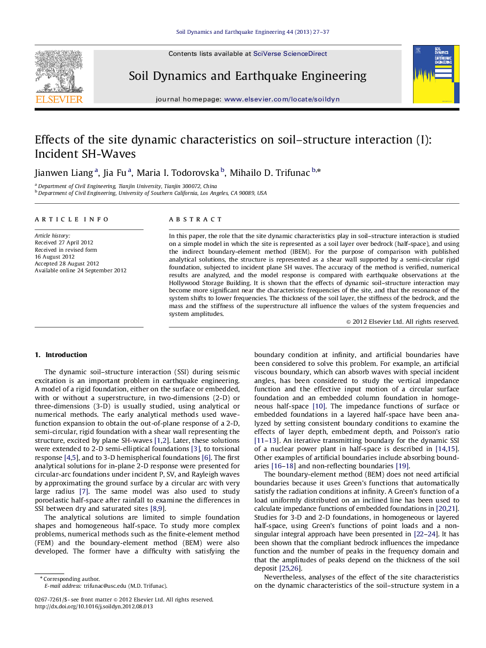Effects of the site dynamic characteristics on soil–structure interaction (I): Incident SH-Waves
