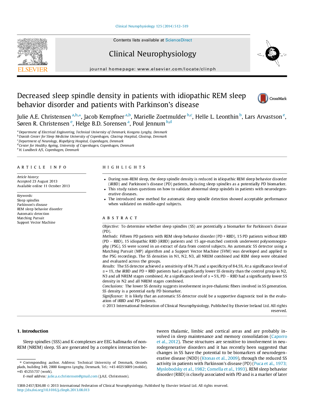 Decreased sleep spindle density in patients with idiopathic REM sleep behavior disorder and patients with Parkinson’s disease