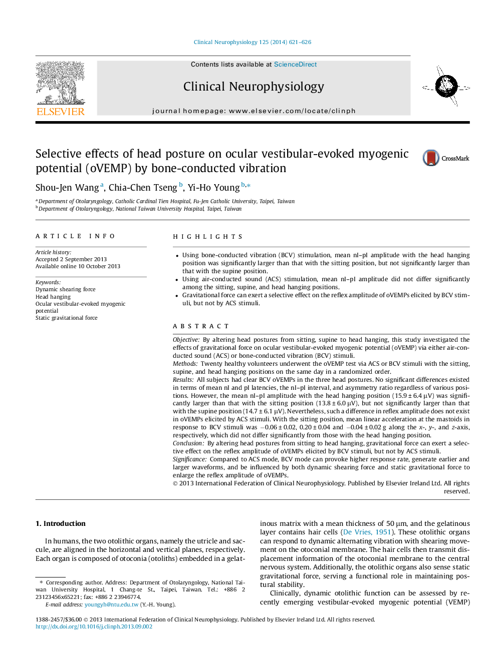 Selective effects of head posture on ocular vestibular-evoked myogenic potential (oVEMP) by bone-conducted vibration