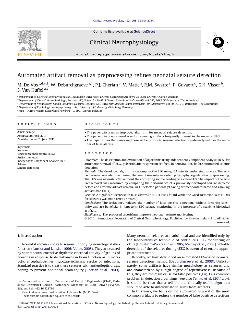 Automated artifact removal as preprocessing refines neonatal seizure detection