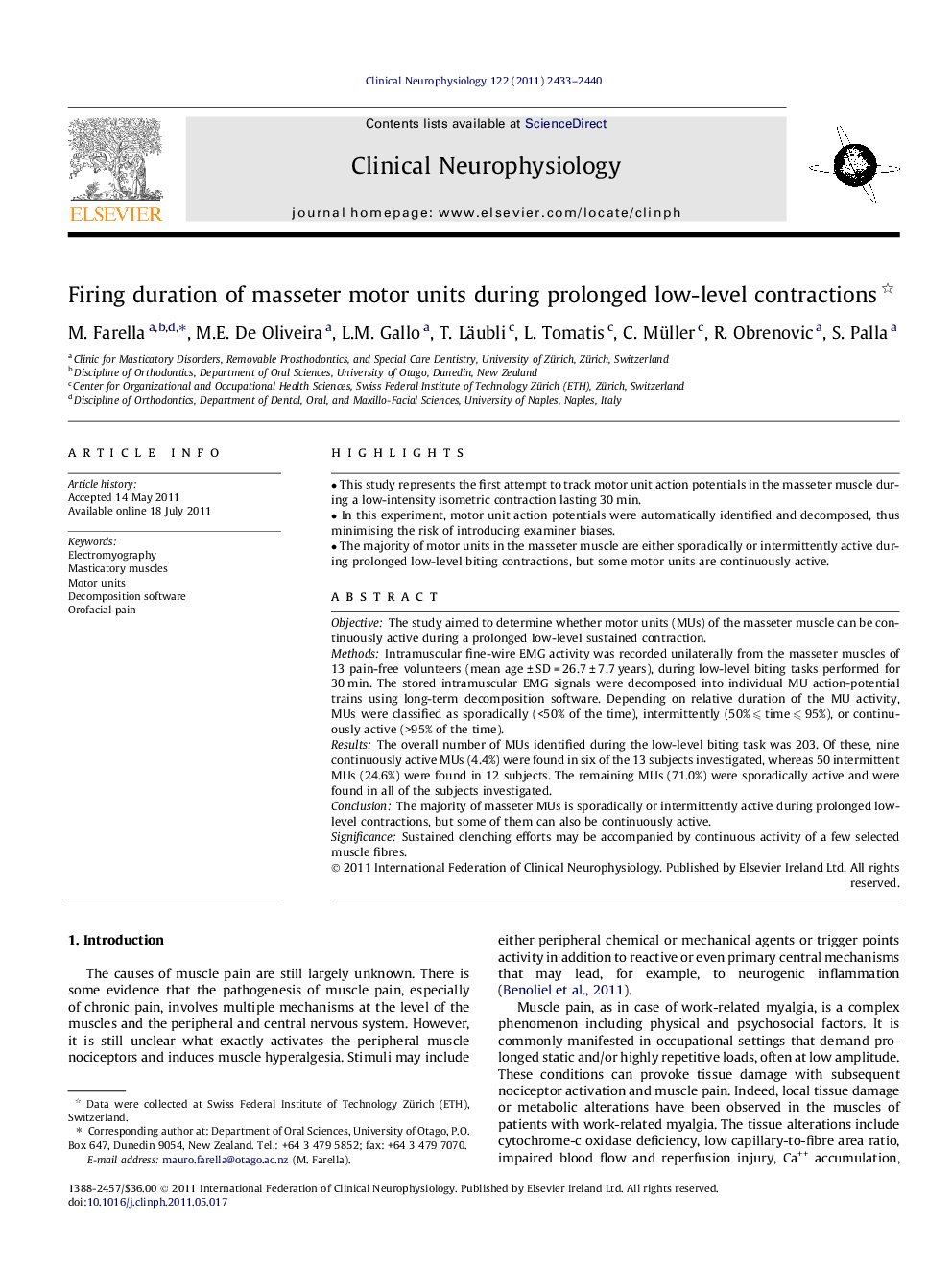 Firing duration of masseter motor units during prolonged low-level contractions 