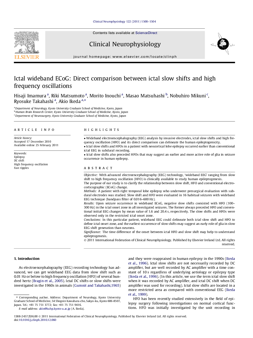 Ictal wideband ECoG: Direct comparison between ictal slow shifts and high frequency oscillations