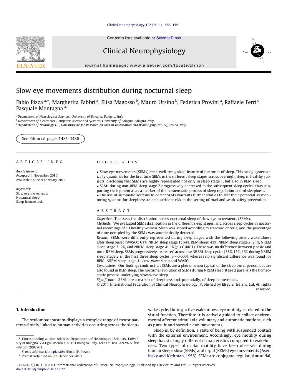 Slow eye movements distribution during nocturnal sleep