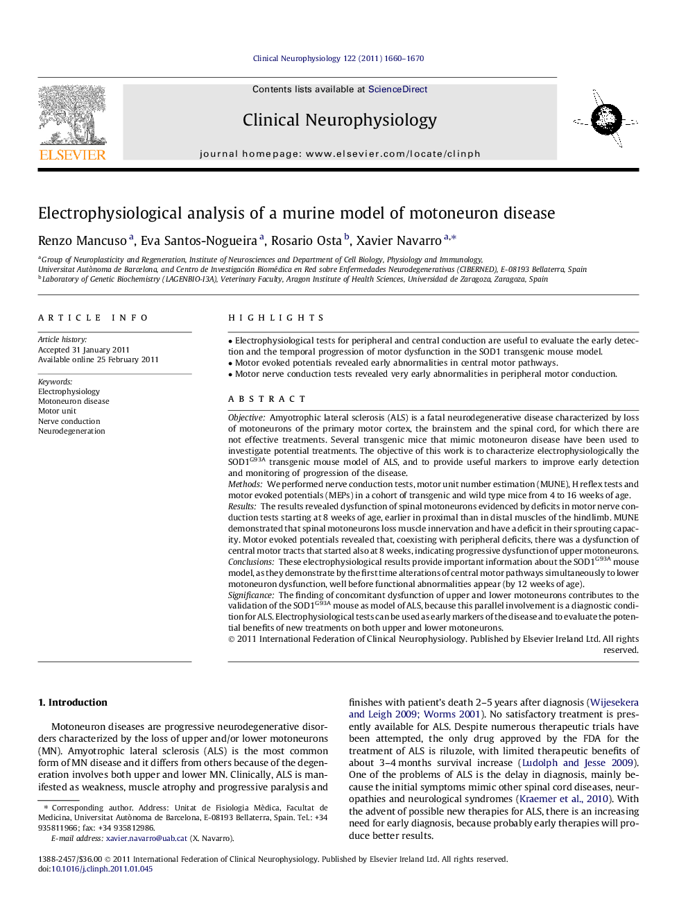 Electrophysiological analysis of a murine model of motoneuron disease