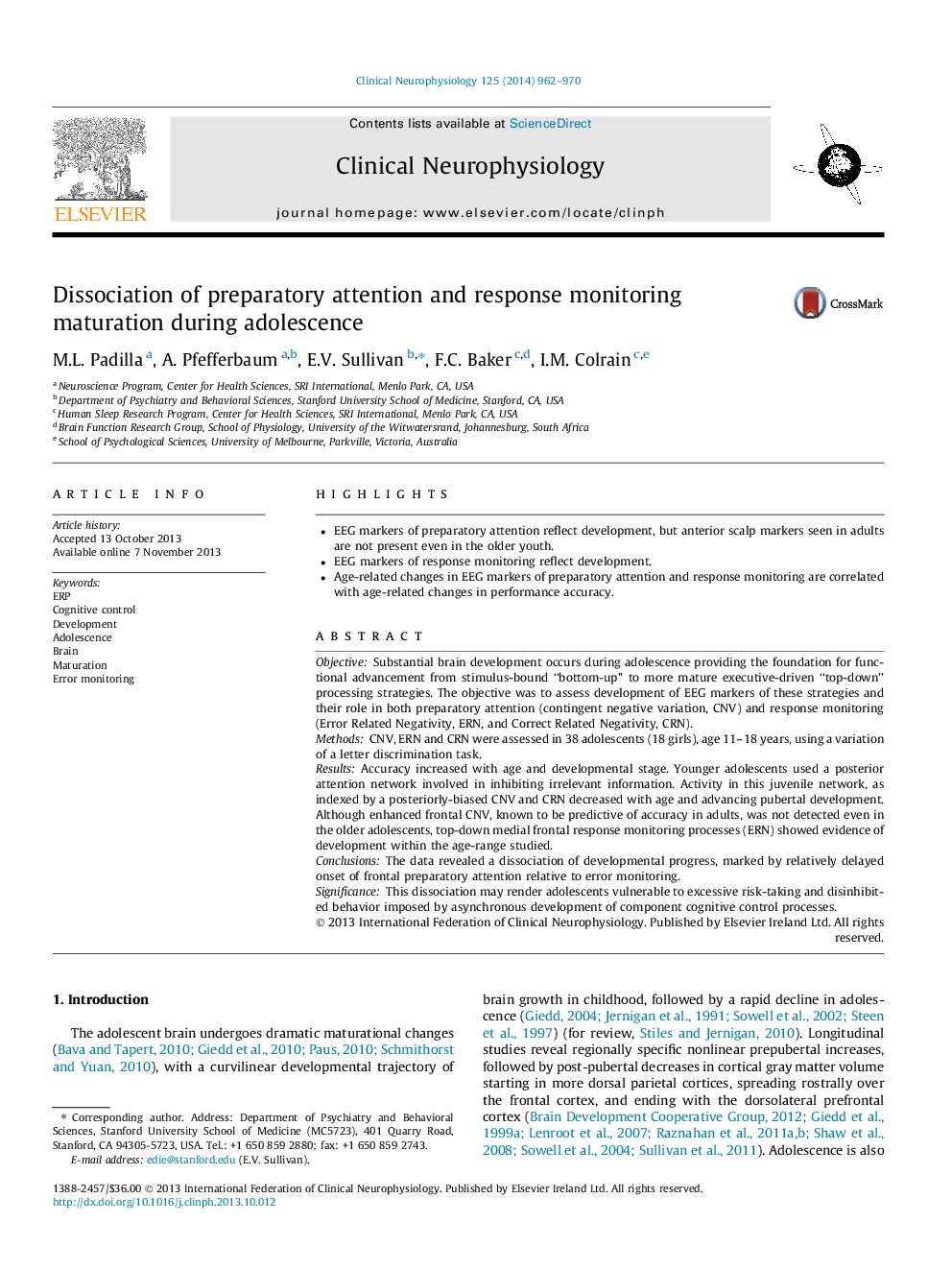 Dissociation of preparatory attention and response monitoring maturation during adolescence