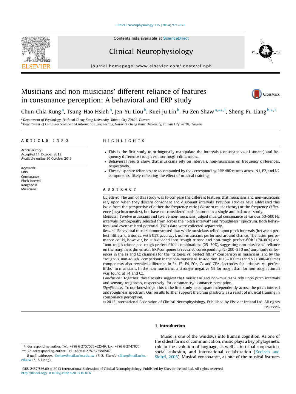 Musicians and non-musicians’ different reliance of features in consonance perception: A behavioral and ERP study