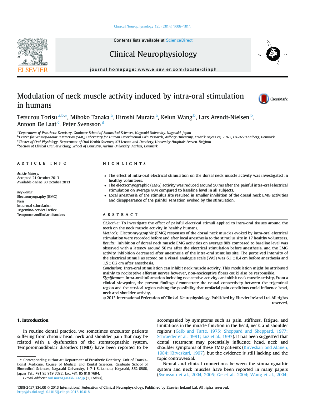 Modulation of neck muscle activity induced by intra-oral stimulation in humans