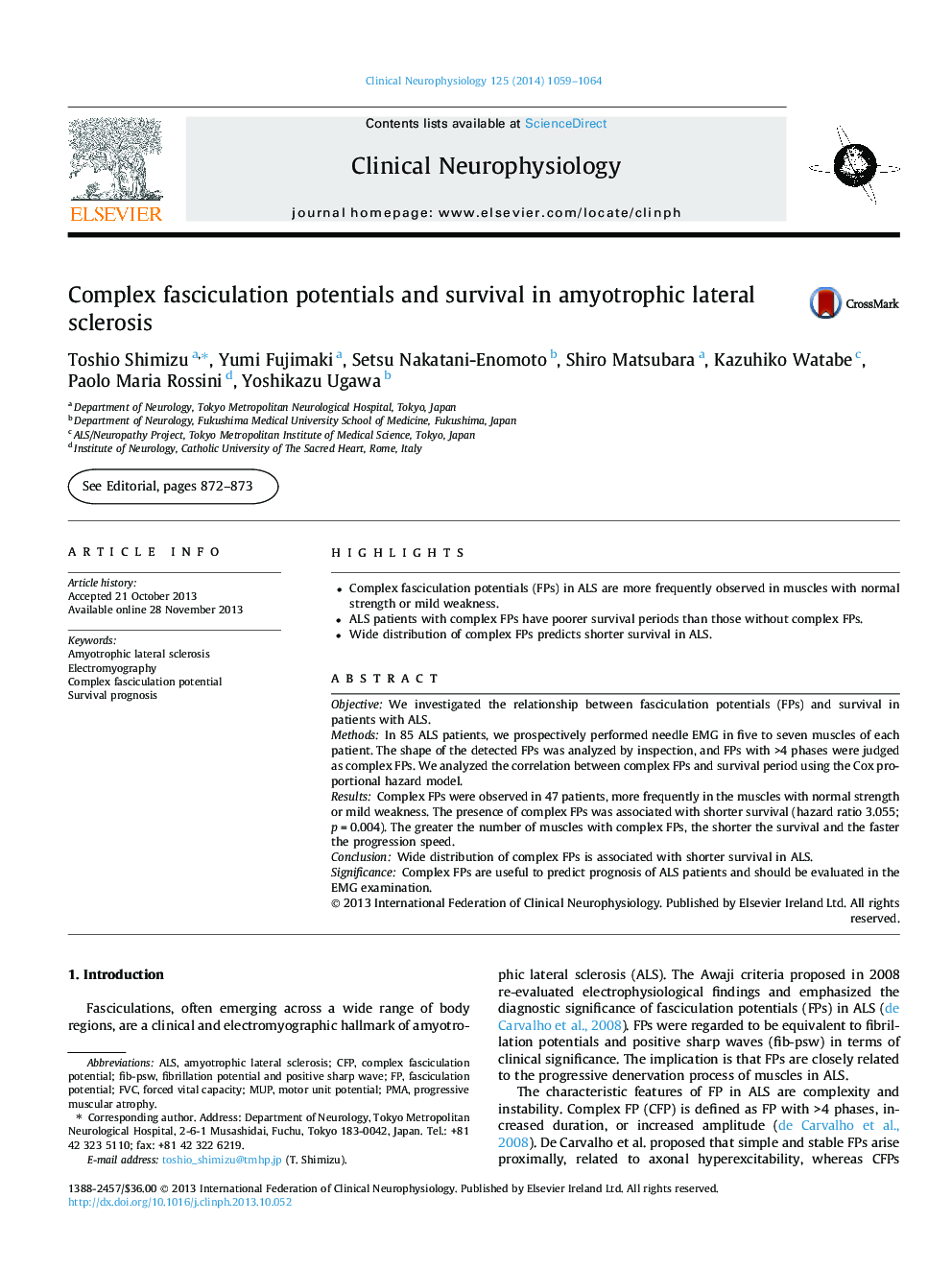 Complex fasciculation potentials and survival in amyotrophic lateral sclerosis