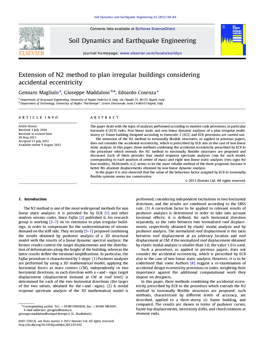 Extension of N2 method to plan irregular buildings considering accidental eccentricity