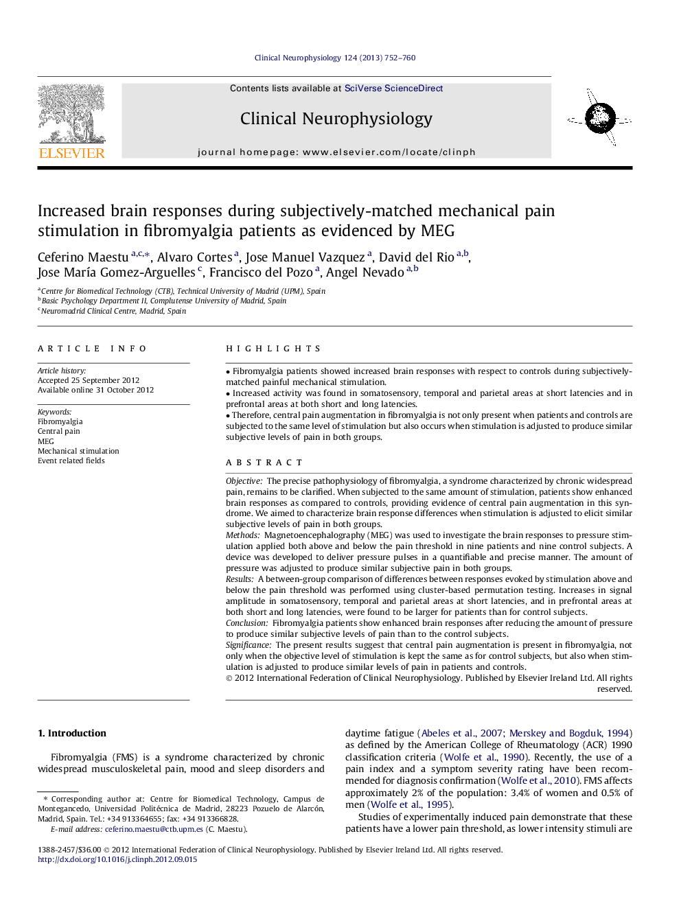 Increased brain responses during subjectively-matched mechanical pain stimulation in fibromyalgia patients as evidenced by MEG