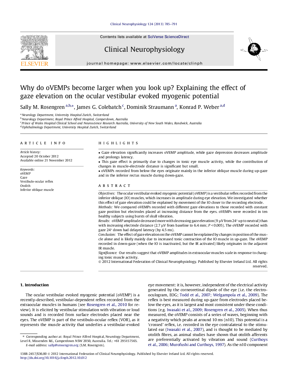 Why do oVEMPs become larger when you look up? Explaining the effect of gaze elevation on the ocular vestibular evoked myogenic potential