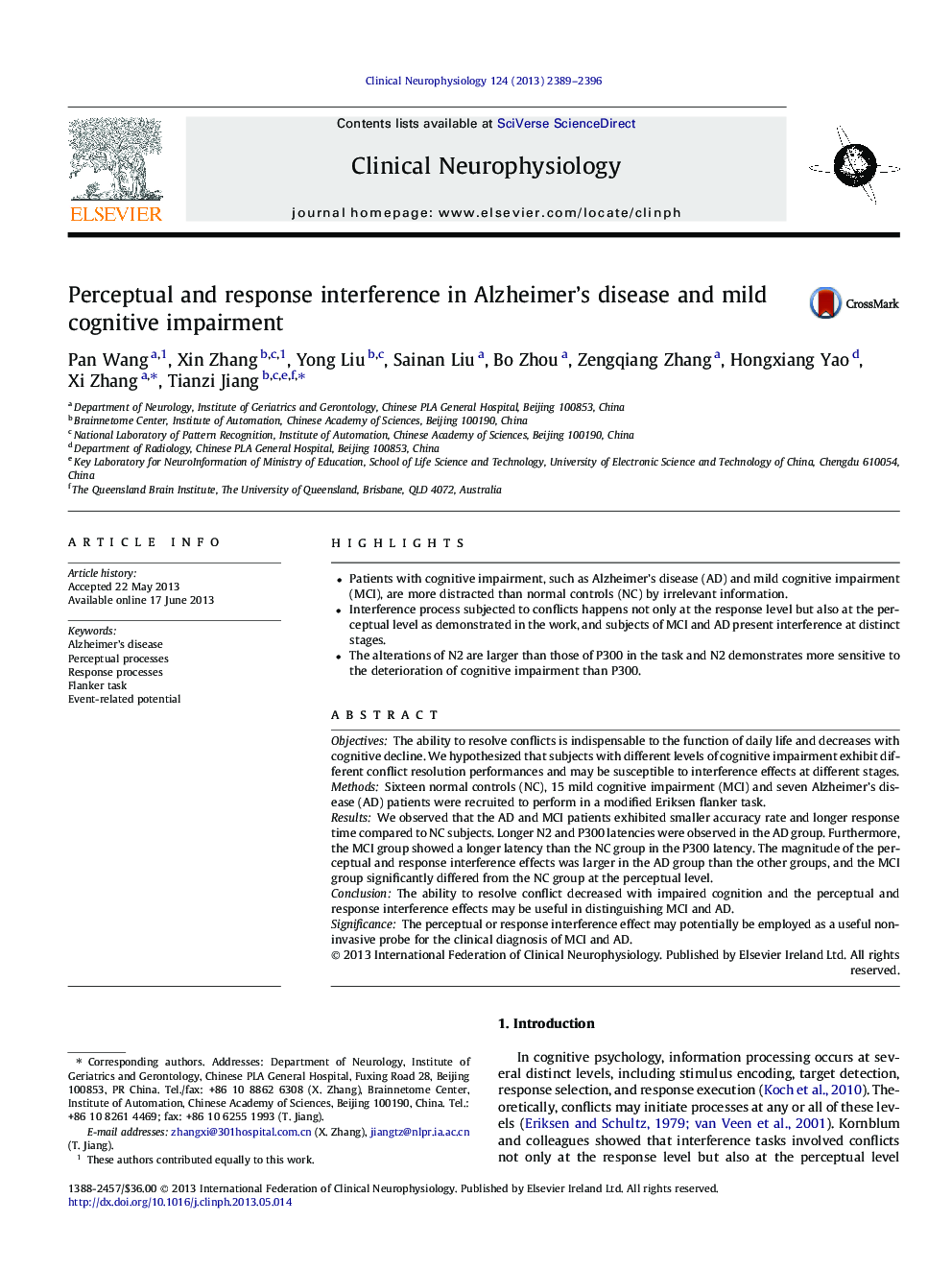 Perceptual and response interference in Alzheimer’s disease and mild cognitive impairment