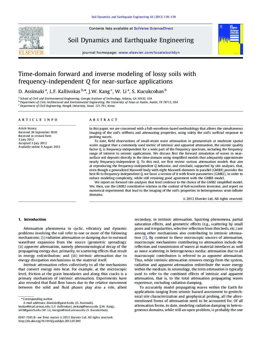 Time-domain forward and inverse modeling of lossy soils with frequency-independent Q for near-surface applications
