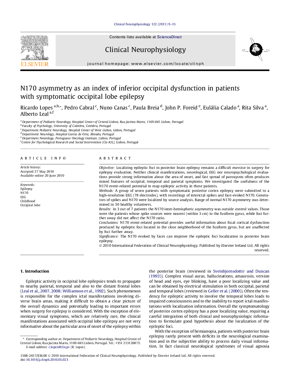 N170 asymmetry as an index of inferior occipital dysfunction in patients with symptomatic occipital lobe epilepsy