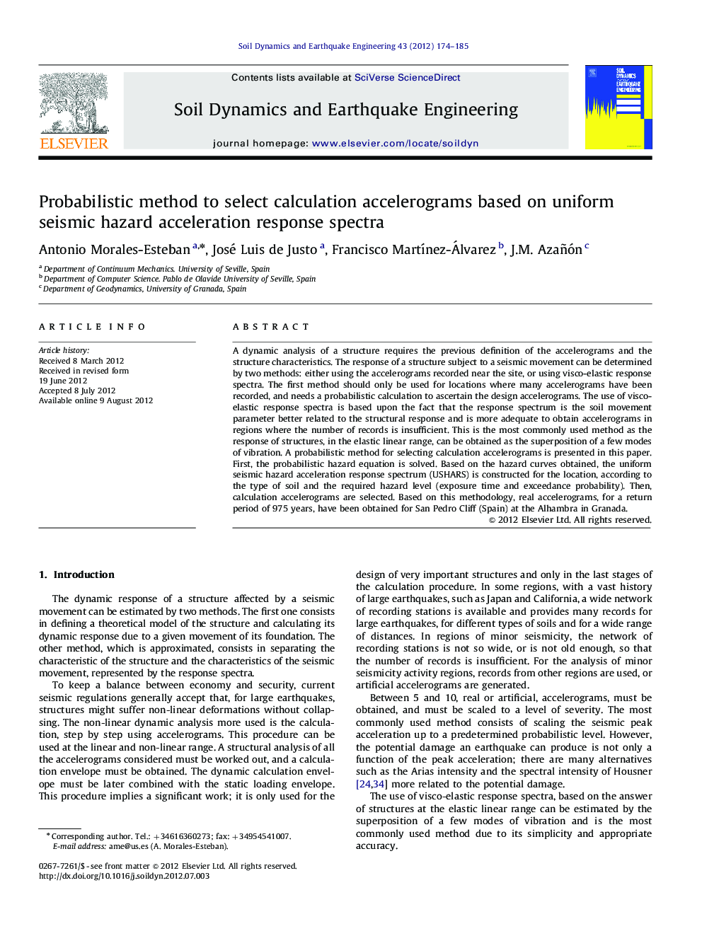 Probabilistic method to select calculation accelerograms based on uniform seismic hazard acceleration response spectra