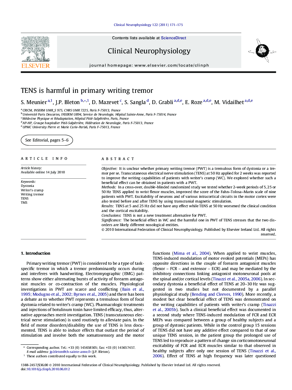 TENS is harmful in primary writing tremor