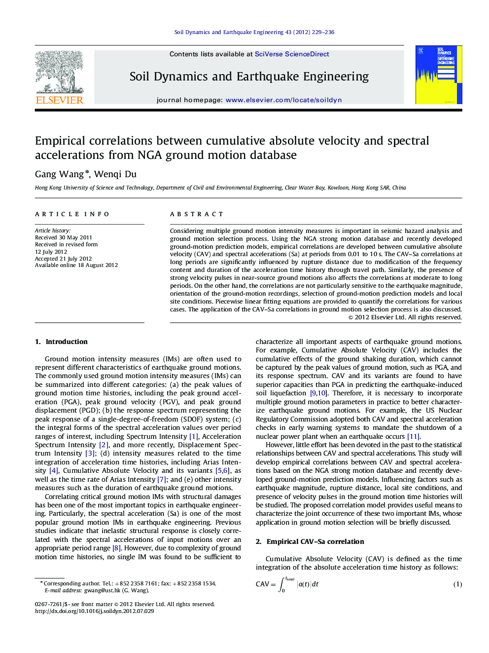 Empirical correlations between cumulative absolute velocity and spectral accelerations from NGA ground motion database