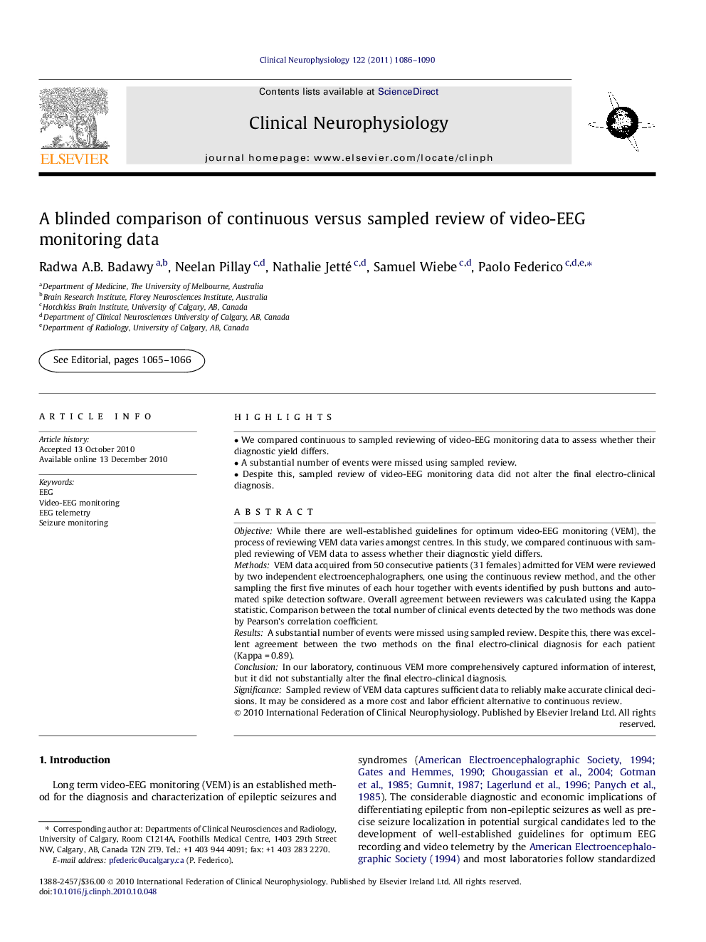 A blinded comparison of continuous versus sampled review of video-EEG monitoring data