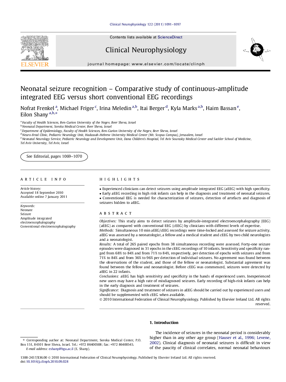 Neonatal seizure recognition – Comparative study of continuous-amplitude integrated EEG versus short conventional EEG recordings