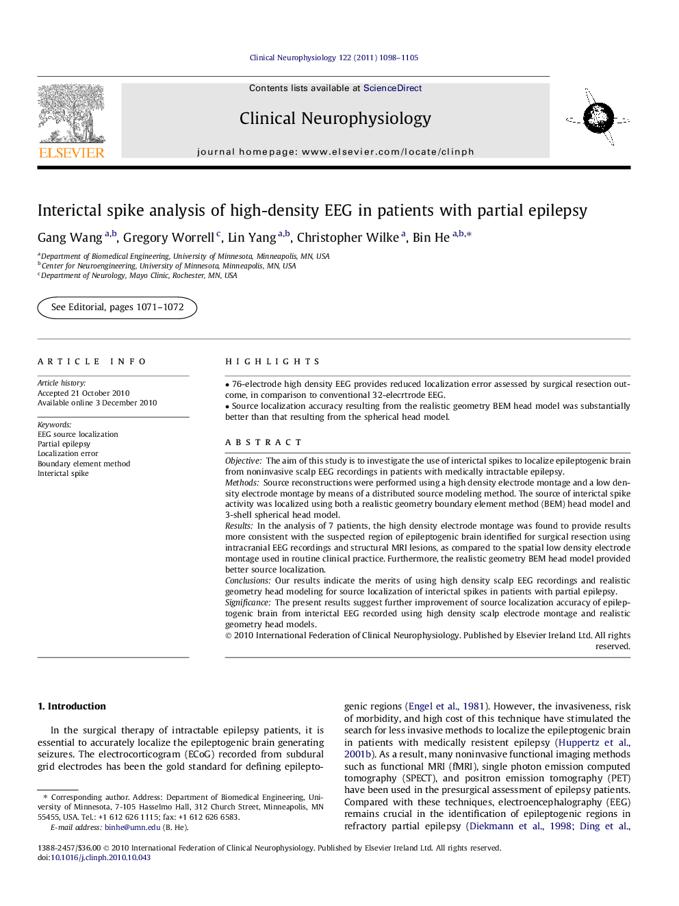 Interictal spike analysis of high-density EEG in patients with partial epilepsy