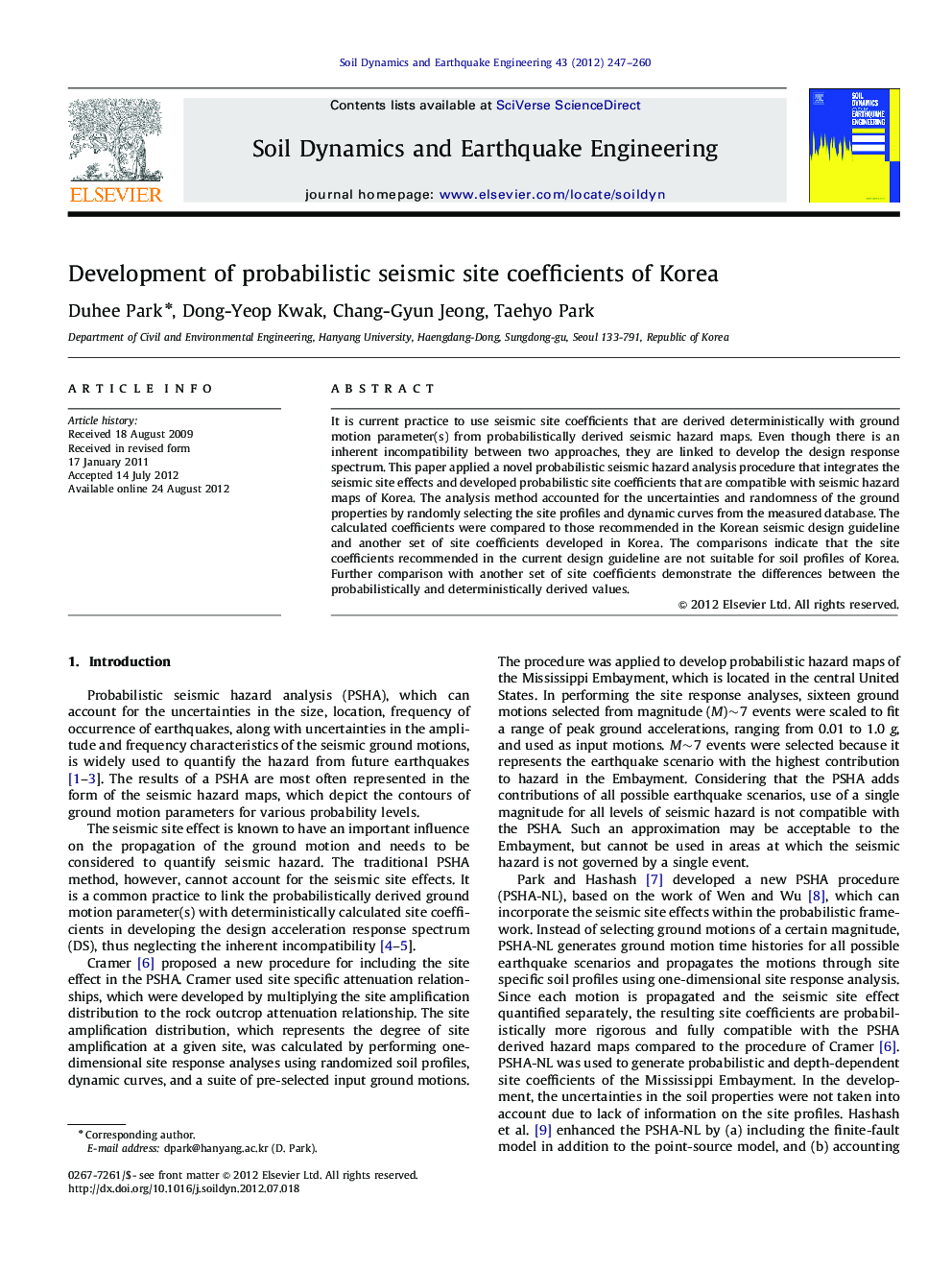 Development of probabilistic seismic site coefficients of Korea