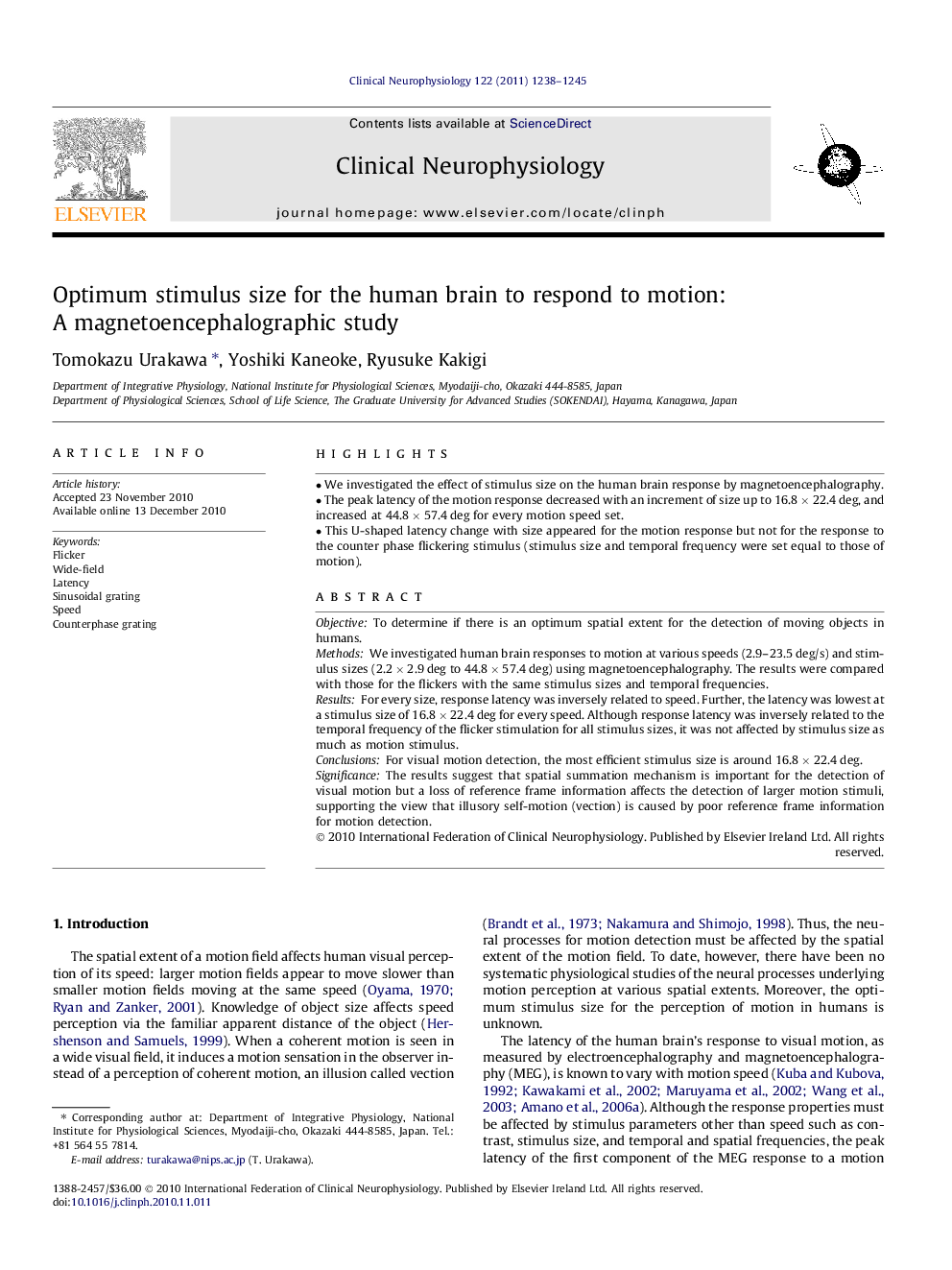 Optimum stimulus size for the human brain to respond to motion: A magnetoencephalographic study