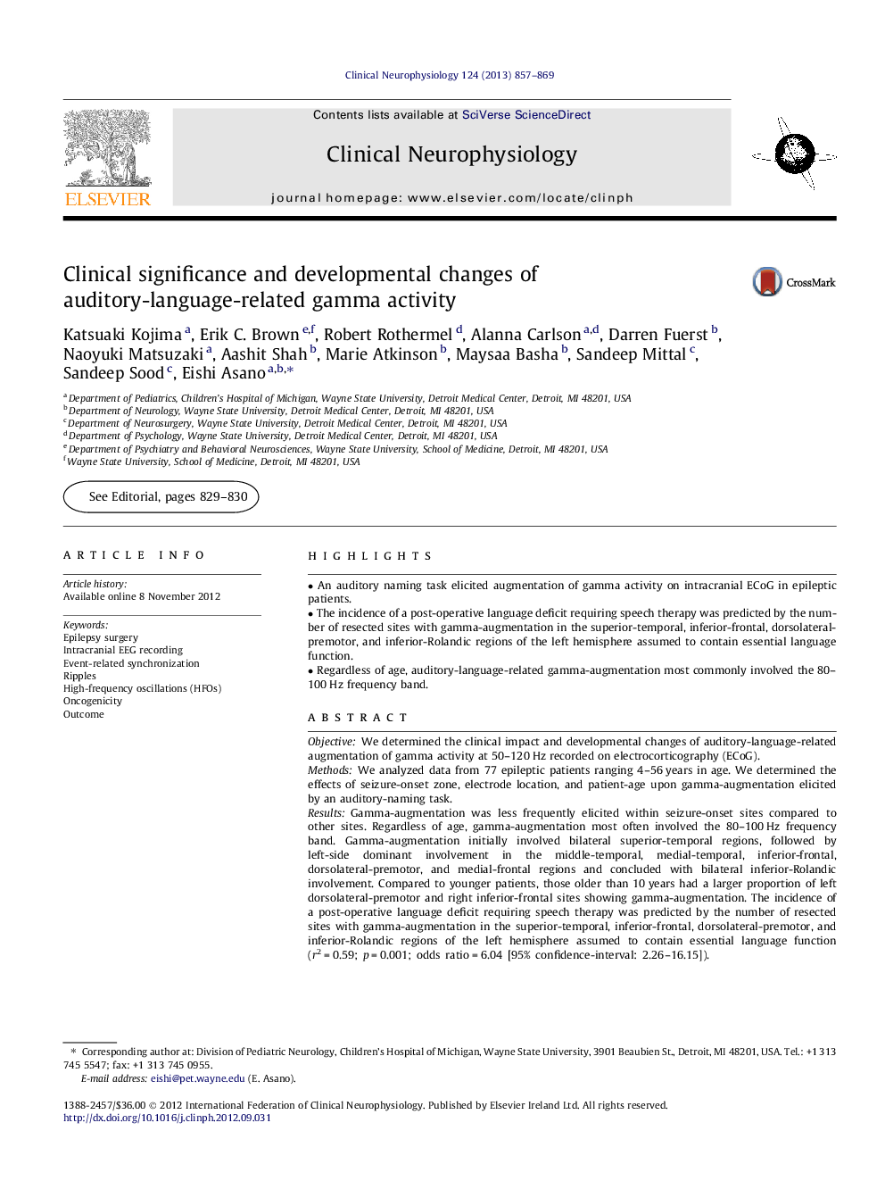 Clinical significance and developmental changes of auditory-language-related gamma activity