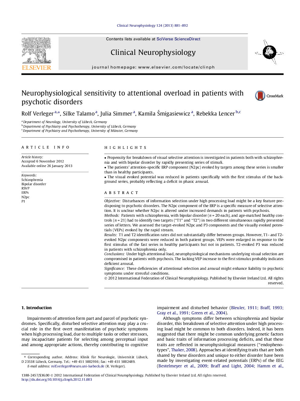 Neurophysiological sensitivity to attentional overload in patients with psychotic disorders