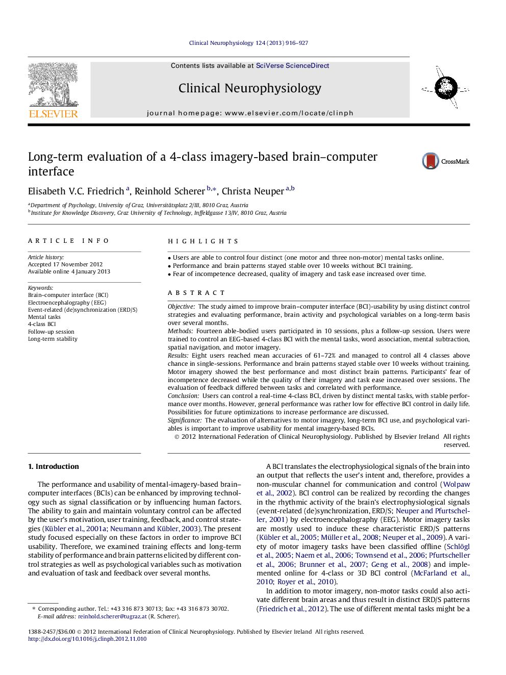 Long-term evaluation of a 4-class imagery-based brain–computer interface