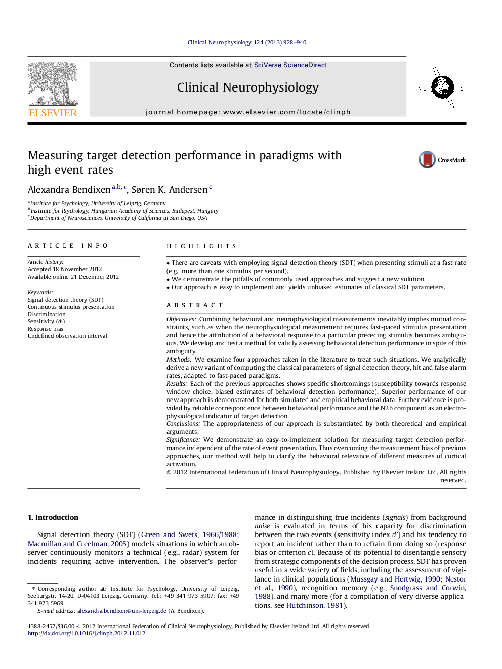 Measuring target detection performance in paradigms with high event rates