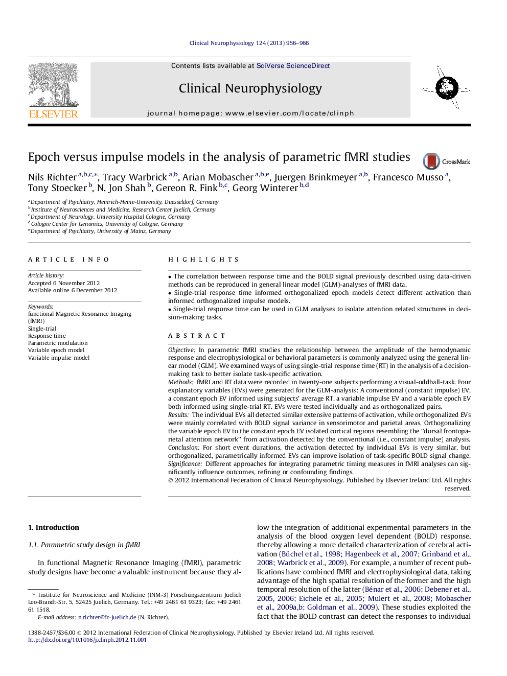 Epoch versus impulse models in the analysis of parametric fMRI studies