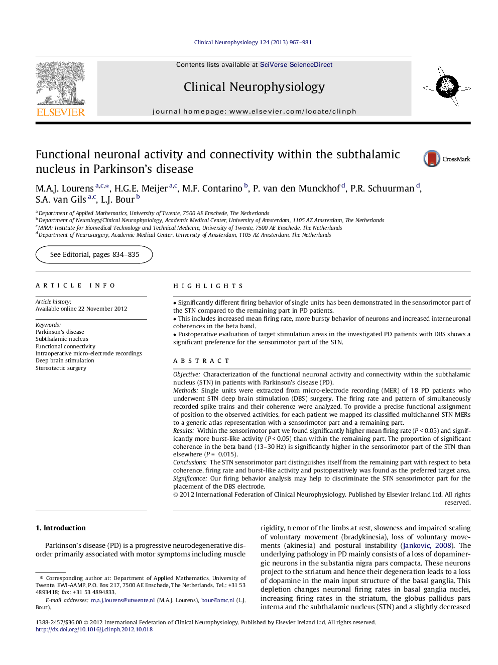 Functional neuronal activity and connectivity within the subthalamic nucleus in Parkinson’s disease