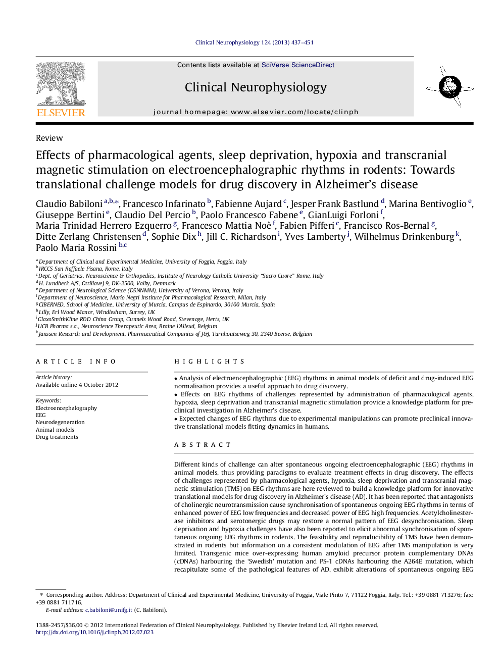 Effects of pharmacological agents, sleep deprivation, hypoxia and transcranial magnetic stimulation on electroencephalographic rhythms in rodents: Towards translational challenge models for drug discovery in Alzheimer’s disease