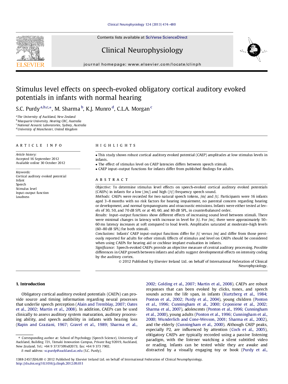 Stimulus level effects on speech-evoked obligatory cortical auditory evoked potentials in infants with normal hearing