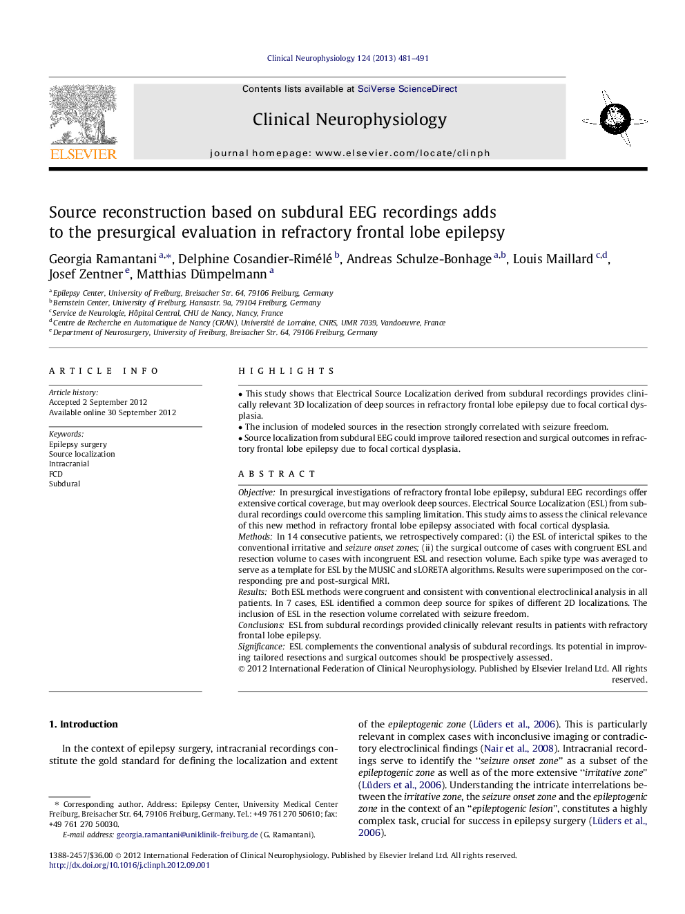 Source reconstruction based on subdural EEG recordings adds to the presurgical evaluation in refractory frontal lobe epilepsy